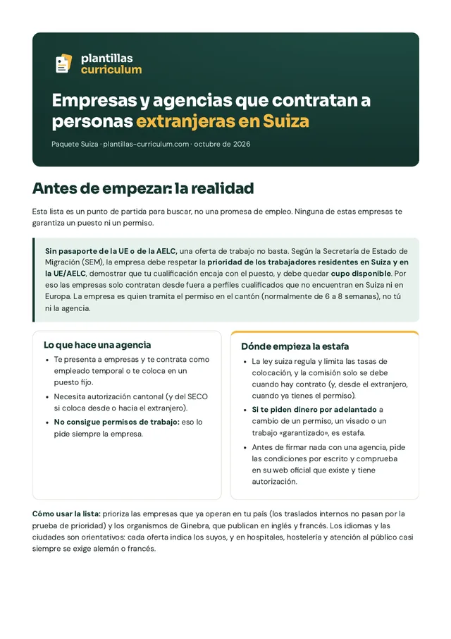 Primera página de la lista de empresas y agencias que contratan a extranjeros