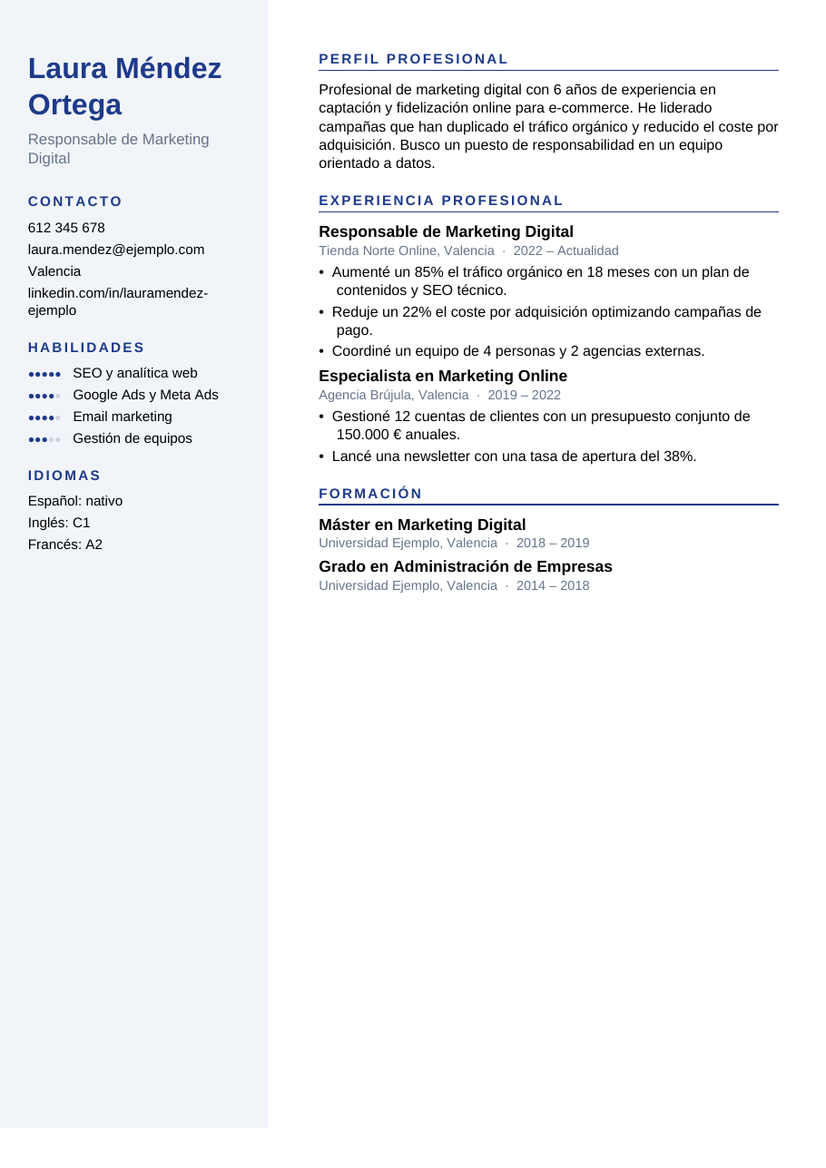 Vista previa: CV moderno: plantilla en Word gratis, ejemplo y formato