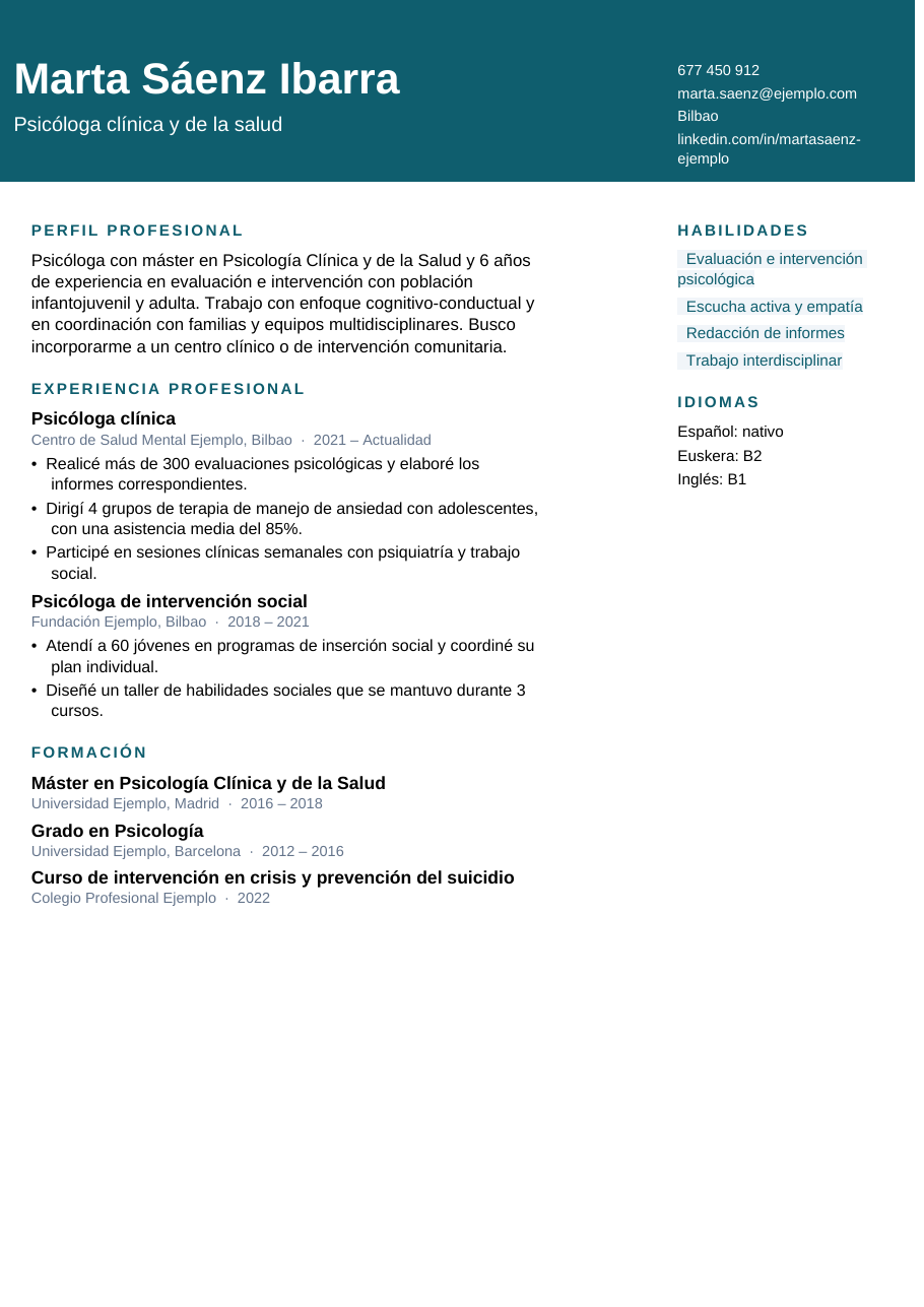 Vista previa: Currículum de psicólogo: ejemplo y plantilla en Word gratis